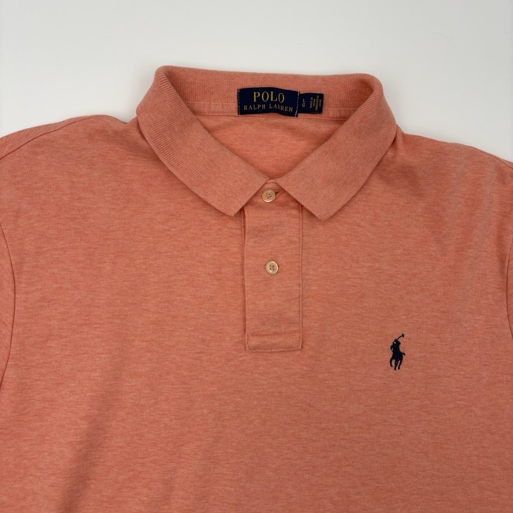 Polo Ralph Lauren Men's Large Orange Heathered Short Sleeve Polo Shirt Cotton